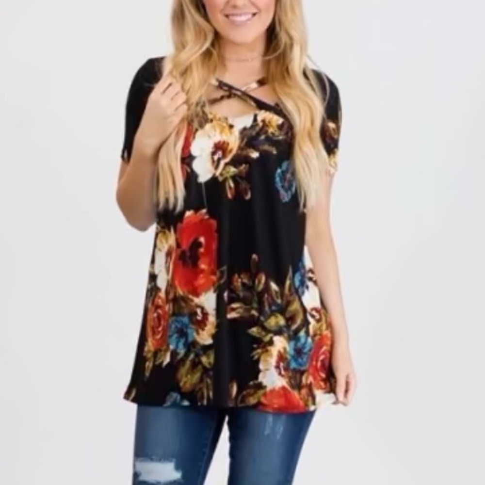 Floral Cross Neck Tunic